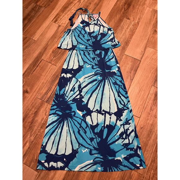 Lilly Pulitzer Levine Maxi Dress Sparkling Blue Get Inky Size Small - Picture 1 of 9